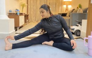 Fitness for moms at home with simple stretching